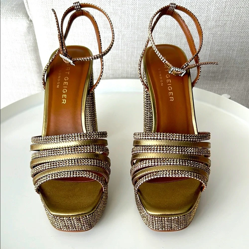 Kurt Geiger Gold Strappy Women's Heels - Picture 1 of 6